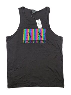 Armani Exchange Black Tank Top with Rainbow Stripe A|X Logo